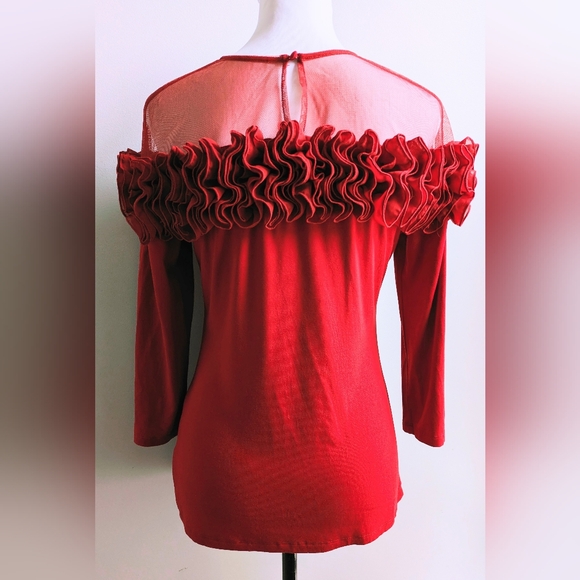 Dramatic Boston Proper Vibrant Red Ruffle/Mesh Top Size M - Picture 5 of 9